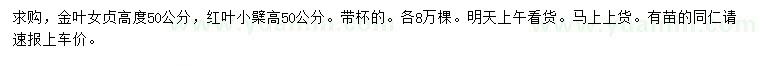 求購(gòu)高50公分金葉女貞、紅葉小檗