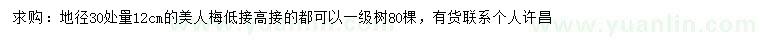 求購(gòu)地徑30量12公分美人梅