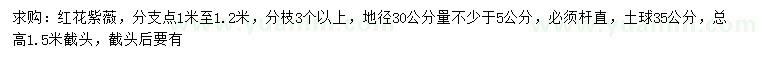 求購地徑30公分量不少于5公分紅花紫薇