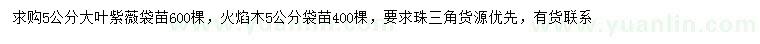 求購(gòu)5公分大葉紫薇、火焰木