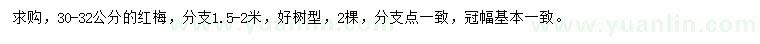 求購30-32公分紅梅