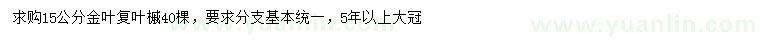 求購(gòu)15公分金葉復(fù)葉槭