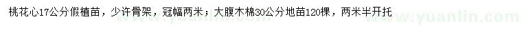 求購17公分桃花心、30公分大腹木棉