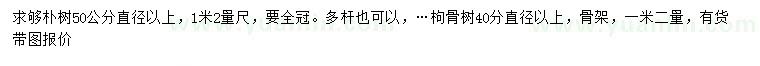 求購1.2米量直徑50公分以上樸樹、40公分以上枸骨樹