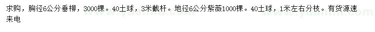 求購胸徑6公分垂柳、地徑6公分紫薇