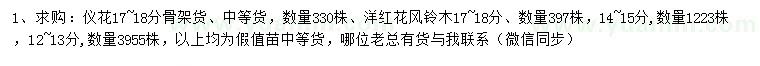 求購17-18公分儀花、12-13、14-15、17-18公分洋紅花風鈴木