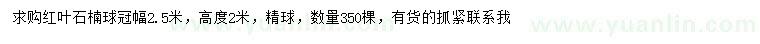求購冠幅2.5米紅葉石楠球