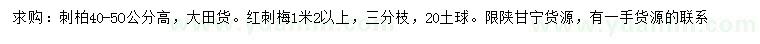 求購高40-50公分刺柏、紅刺梅