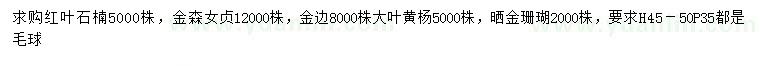 求購紅葉石楠、金森女貞、金邊黃楊等