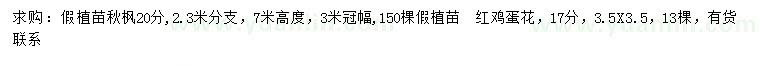 求購20公分秋楓假植苗、17公分紅雞蛋花