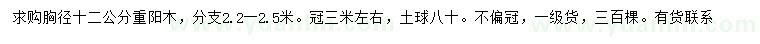 求購胸徑12公分重陽木