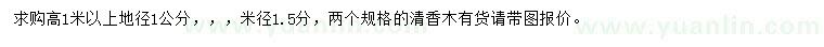 求購地徑1公分、米徑1.5公分清香木