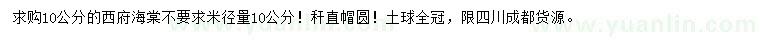 求購米徑量10公分西府海棠