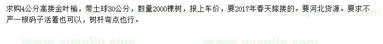 求購(gòu)4公分高接金葉榆