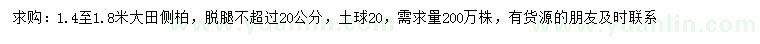 求購1.4-1.8米大田側(cè)柏