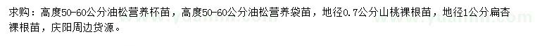 求購油松、山桃、扁杏