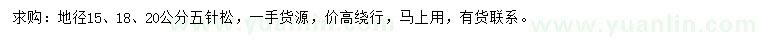 求購地徑15、18、20公分五針松