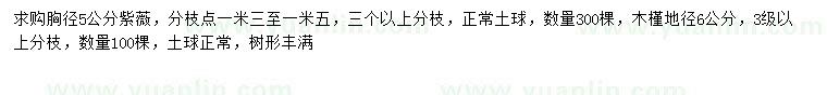 求購胸徑5公分紫薇、地徑6公分木槿