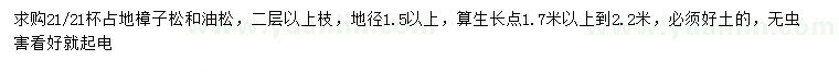 求購地徑1.5公分以上樟子松、油松