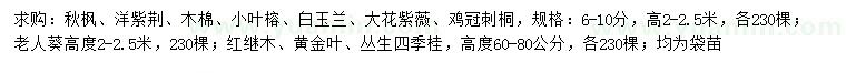 求購(gòu)秋楓、洋紫荊、木棉等