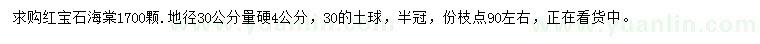 求購地徑30公分量硬4公分紅寶石海棠