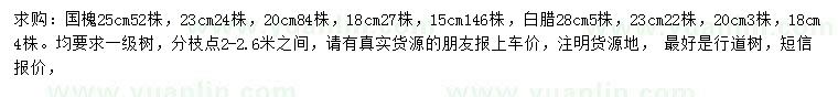 求購15、18、20、23、25公分國槐、18、20、23、28公分白臘