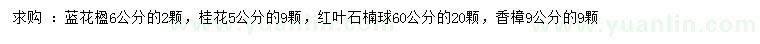 求購藍花楹、桂花、紅葉石楠球等