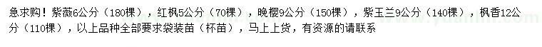 求購(gòu)紫薇、紅楓、晚櫻等