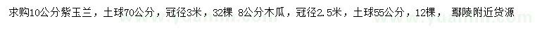 求購10公分紫玉蘭、8公分木瓜
