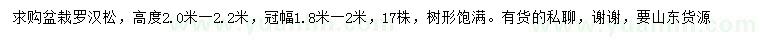 求購(gòu)高2.0-2.2米盆栽羅漢松