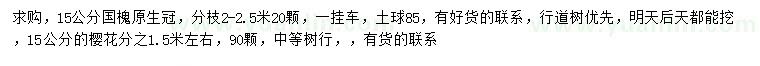 求購15公分國槐、櫻花