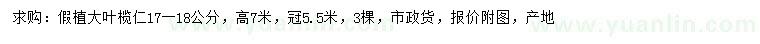 求購17-18公分大葉欖仁