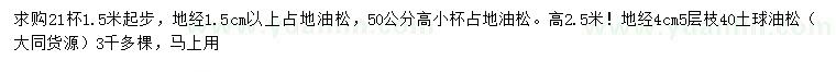 求購(gòu)地徑1.5、4公分占地油松