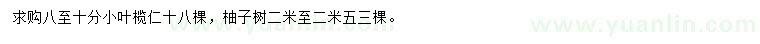 求購8-10公分小葉欖仁、2-2.5米柚子樹
