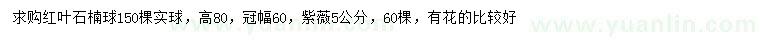 求購高80公分紅葉石楠球、5公分紫薇