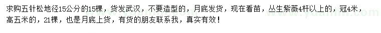 求購地徑15公分五針?biāo)?、?米叢生紫薇