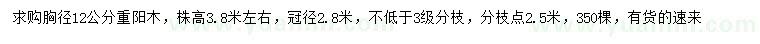 求購胸徑12公分重陽木
