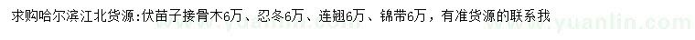 求購伏苗子接骨木、忍冬、連翹等