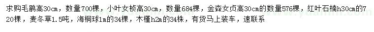 求購毛鵑、小葉女貞、金森女貞等