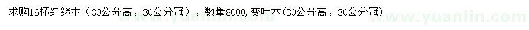 求購高30公分紅繼木、變?nèi)~木