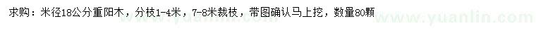 求購米徑18公分重陽木