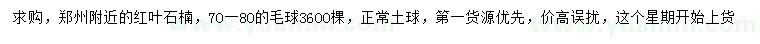 求購70-80公分紅葉石楠