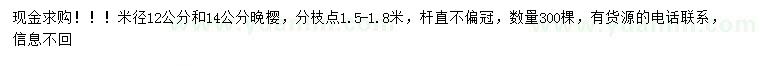 求購米徑12、14公分晚櫻
