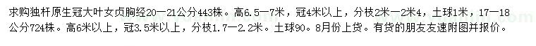 求購(gòu)胸徑17-18、20-21公分大葉女貞