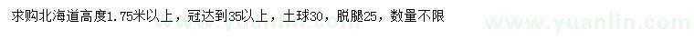 求購(gòu)高1.75米以上北海道