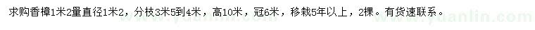 求購1.2米量1.2米香樟