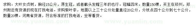 求購(gòu)胸徑15公分大葉女貞、30公分量直徑20公分紫葉李