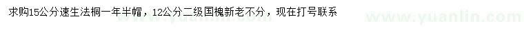 求購15公分速生法桐、12公分國槐