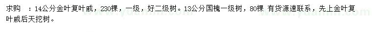 求購14公分金葉復(fù)葉槭、13公分國槐