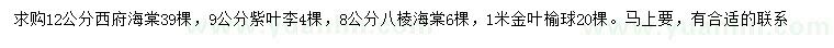 求購西府海棠、紫葉李、八棱海棠等